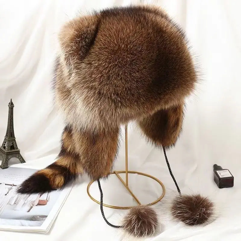 Kids Winter Raccoon Trapper Hat with Ear Flaps | Warm Felt Kids Winter Trapper Hat Qme