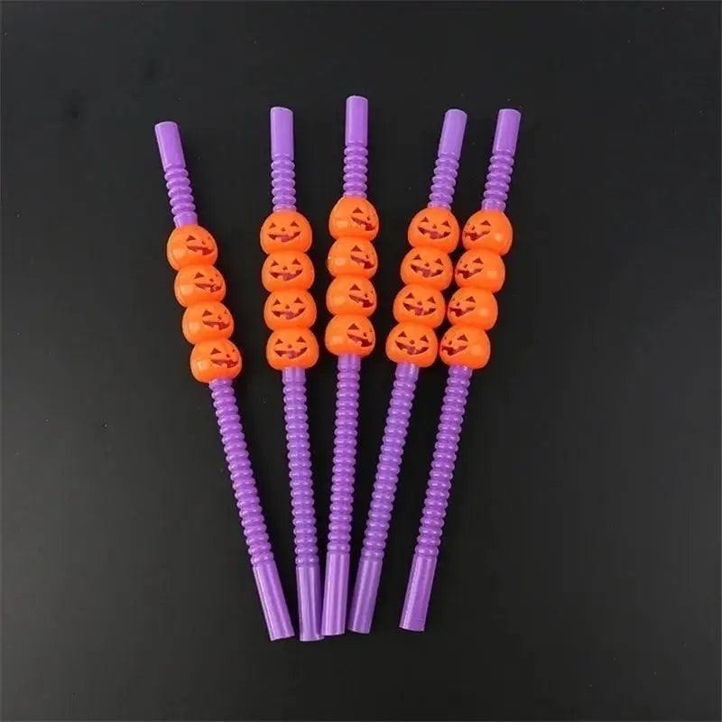 Halloween Skull & Pumpkin Cartoon Drinking Straws – 5 Pack Halloween Party Straws Qme