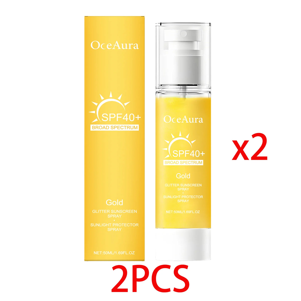 OceAura Glitter Sunscreen Spray – Shimmer SPF Face & Body Shimmer Sunscreen Spray Qst 2 PCS