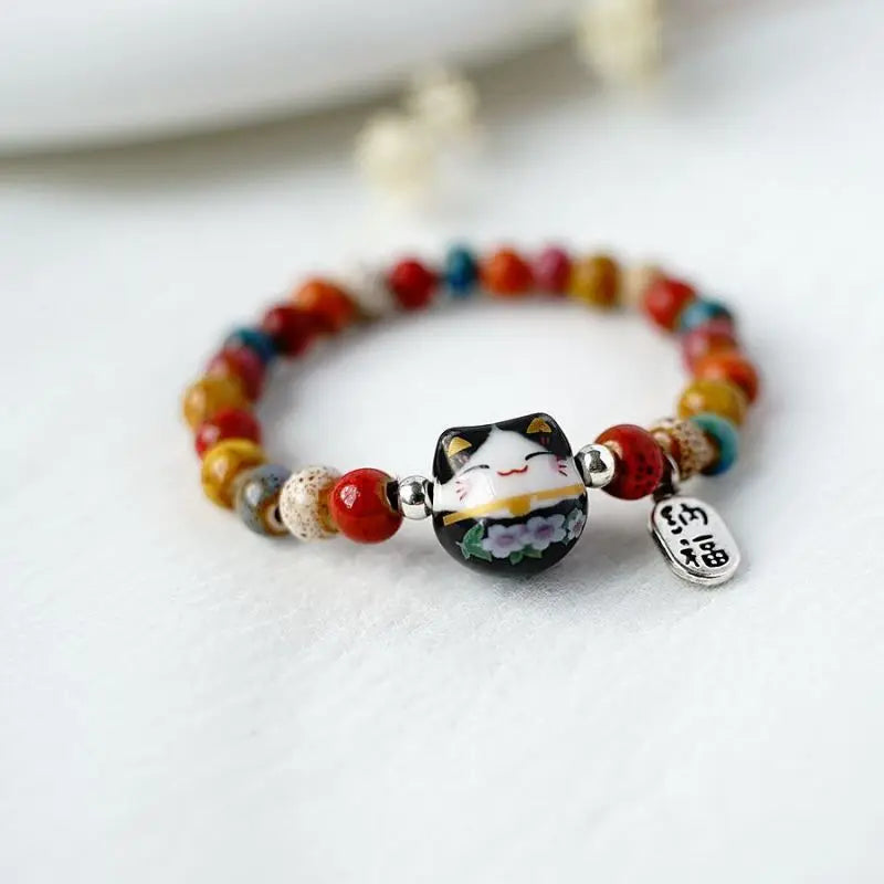 Cat Ceramic Beaded Bracelet – Colorful Harajuku Style Beaded Charm Bracelet Qme