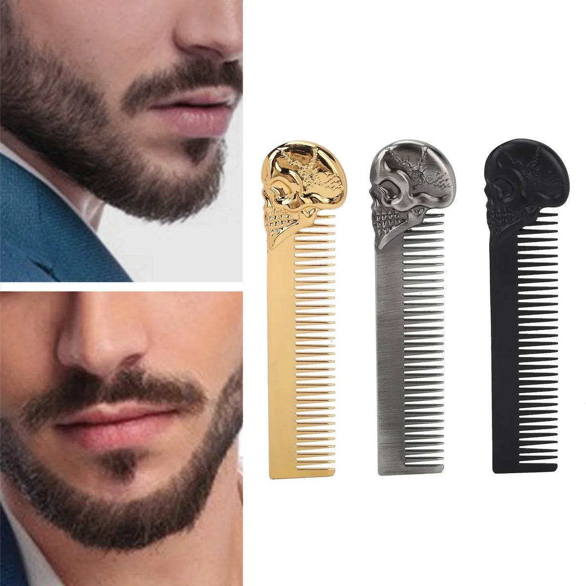 Zinc Alloy Skull Beard & Mustache Comb – Pocket Styling Beard & Hair Comb Qme
