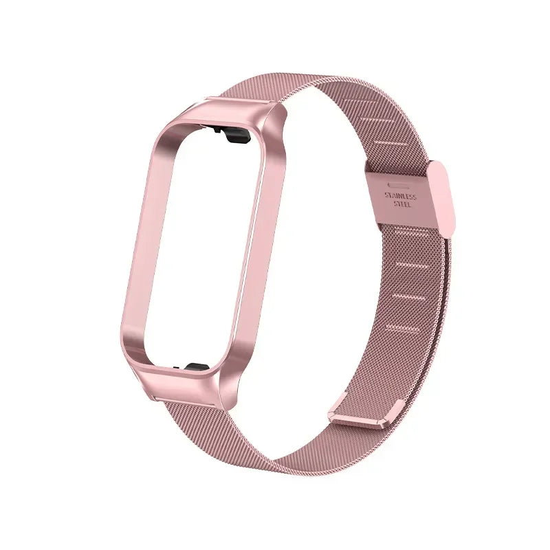 Xiaomi Mi Band 8 Active Stainless Steel Metal Strap | 14 Colors Smart Band Strap Qme Rose Pink for Redmi Band 2