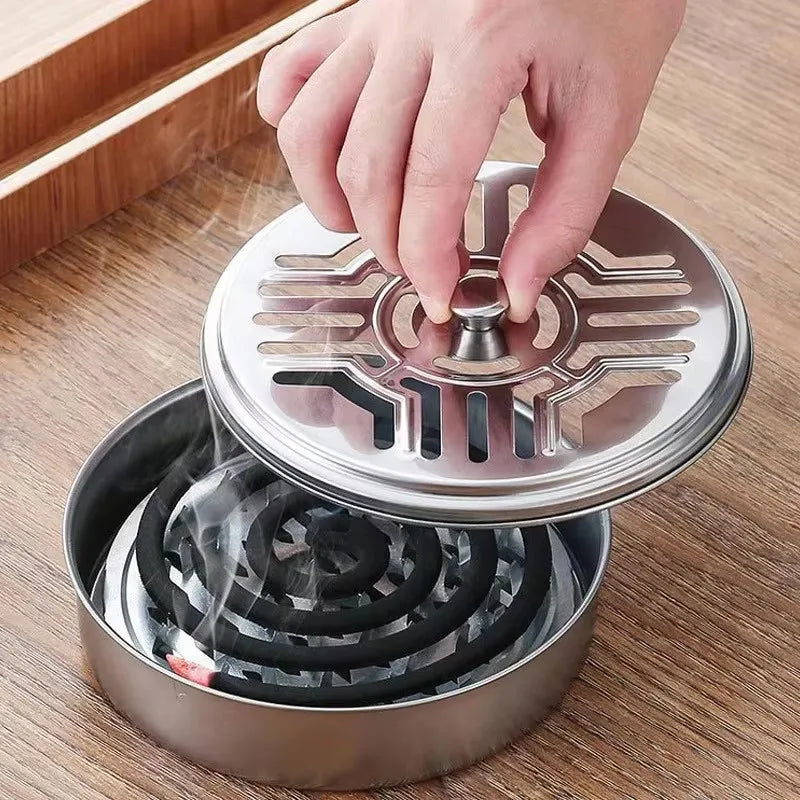 Stainless Steel Mosquito Coil Holder with Cover & Round Tray Mosquito Coil Holder Qme