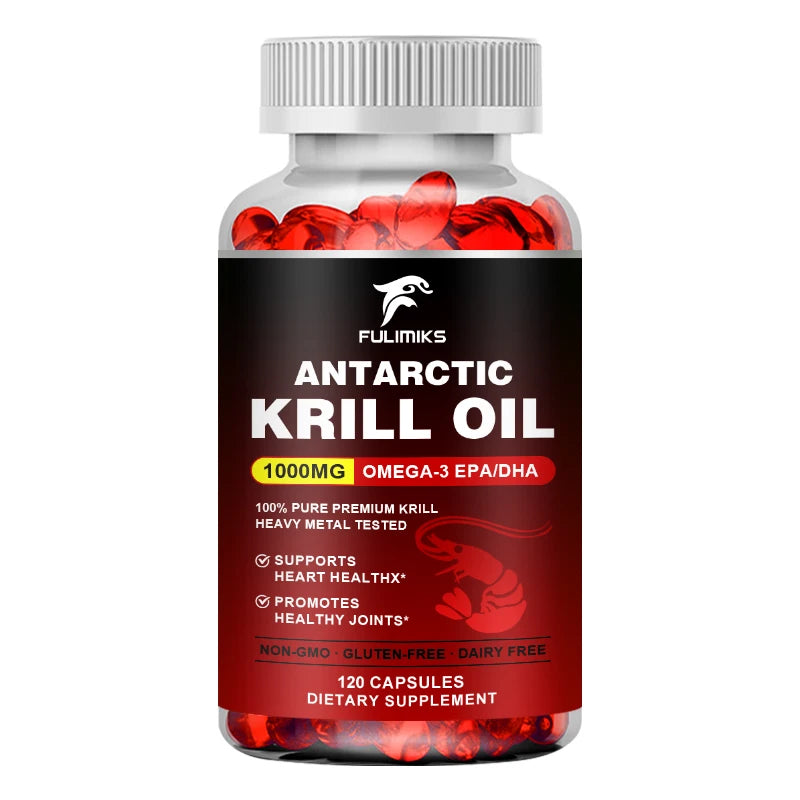 FULIMIKS Antarctic Krill Oil 1000mg Omega-3 EPA DHA Softgels Krill Oil Supplement Qst 120pcs - 1 BOX Trial