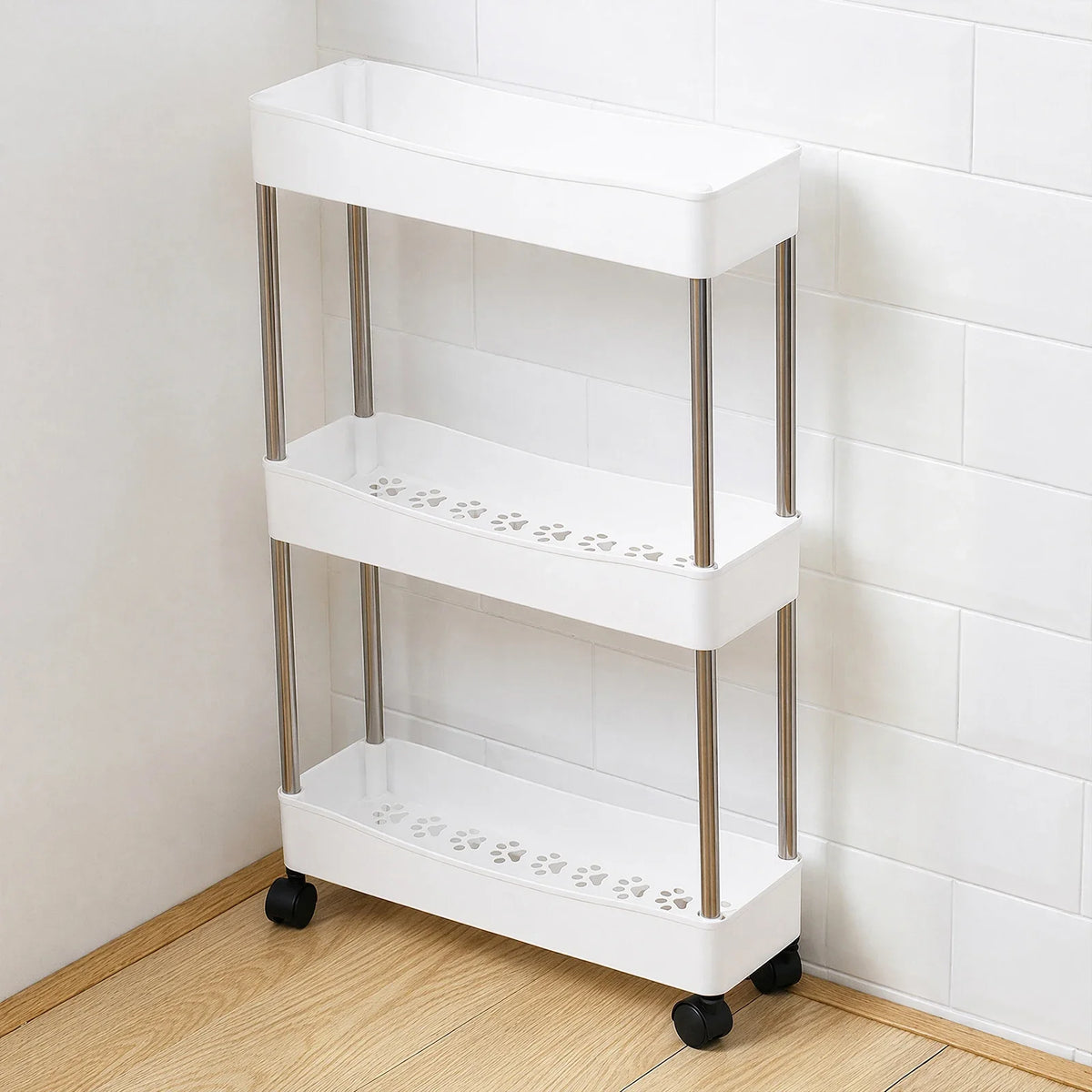 3-Tier Rolling Storage Organizer Trolley | Slim Plastic Cart Rolling Storage Trolley Qme