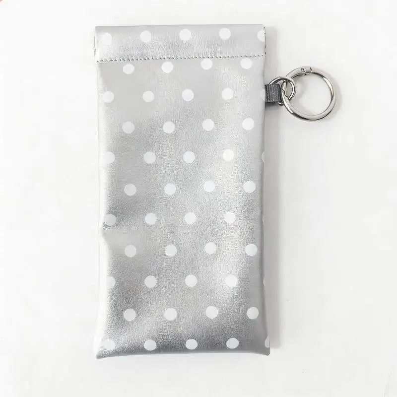 Polka Dot Eyeglass Pouch with Keychain – PU Leather Soft Case Eyeglass Pouch Case Qst Silver