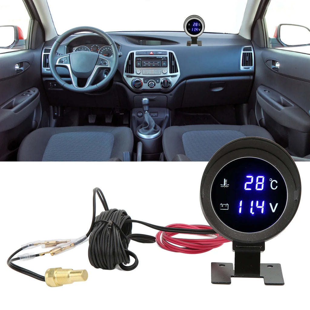 Round LED Water Temperature Gauge & Voltmeter | Car ATV Vehicle Gauge Meter Qme