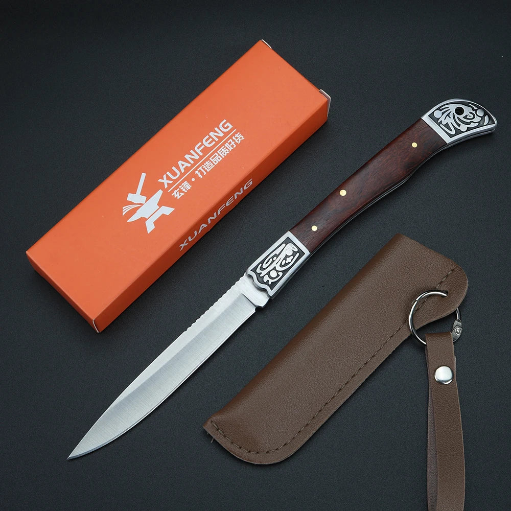 XUANFENG D2 Steel Folding Pocket Knife – Outdoor Multitool Folding Pocket Knife Qst Wooden Handle