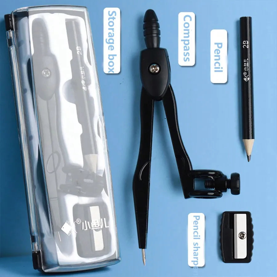2B Mechanical Pencil & Compass Drawing Kit – Black Drafting Tool Set Qst