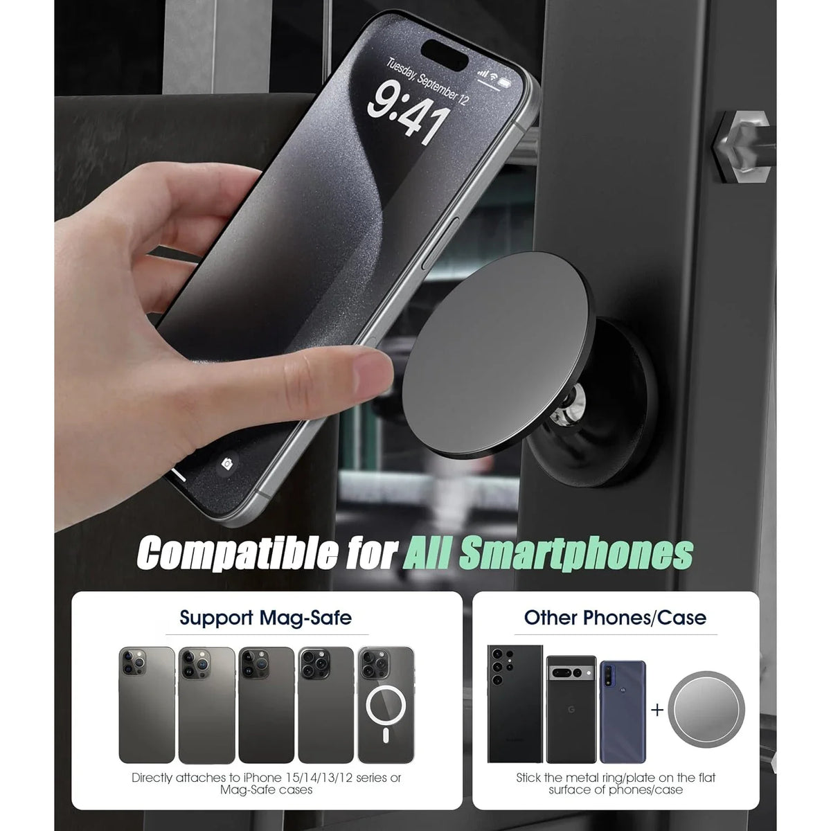 Double-Ball 360° Magnetic Car Phone Mount | MagSafe Magnetic Car Phone Mount Qme