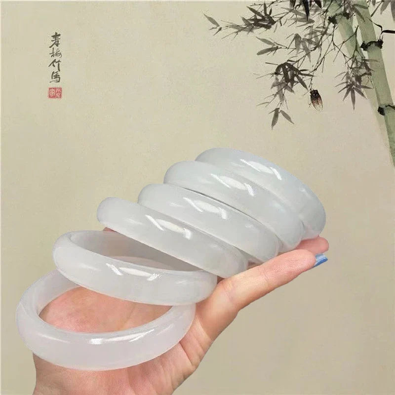 Natural Jade Stone Bracelet – Moonlight White & Emerald Women's Stone Bracelet Qme