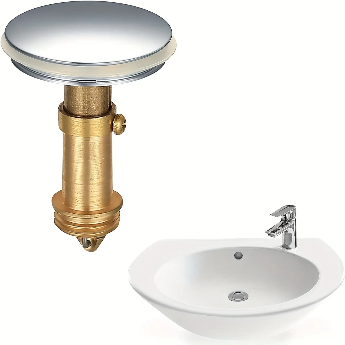 Universal Bathroom Sink Stopper – Spring-Loaded Brass Drain Plug Bathroom Drain Stopper Qme Golden 1pc