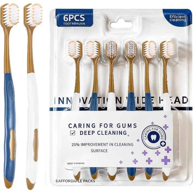 6-Pack Soft Bristle Wide Head Manual Toothbrushes for Adults Manual Toothbrush Set Qme MULTI