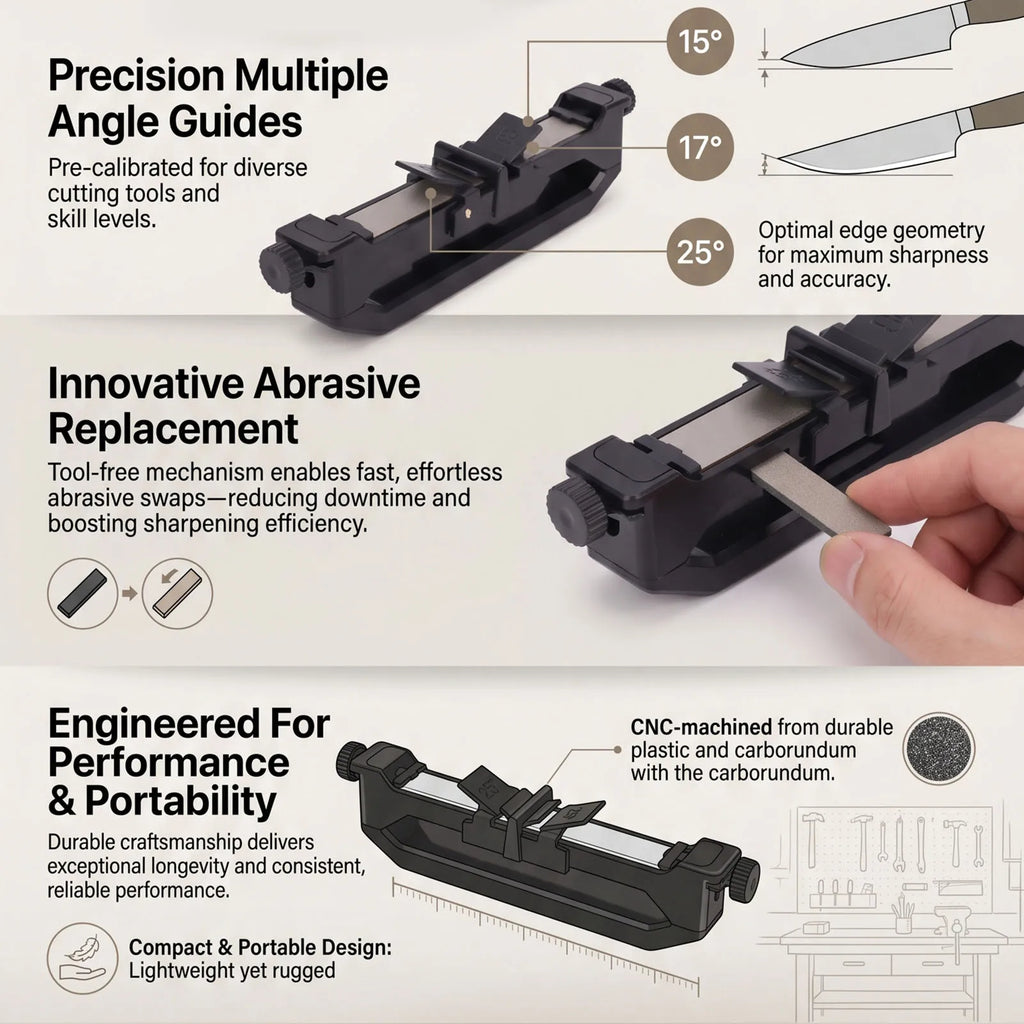 Adjustable Knife Sharpener Angle Guide – 15, 17 & 25 Degree Knife Sharpening Guide Qme