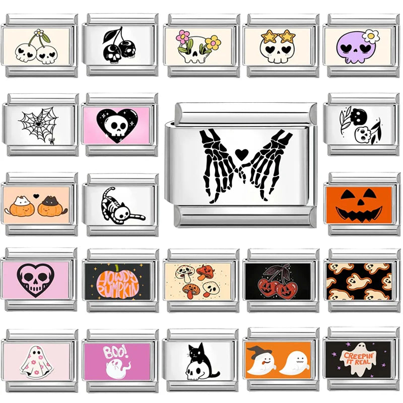 Halloween Skull Pumpkin Ghost Italian Charm Links | 25 Colors Italian Charm Links Qme