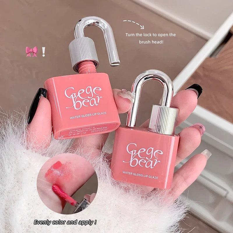 Gege Bear Lock Heart Moisturizing Lip Gloss Mirror – 6 Shades Moisturizing Lip Gloss Qme