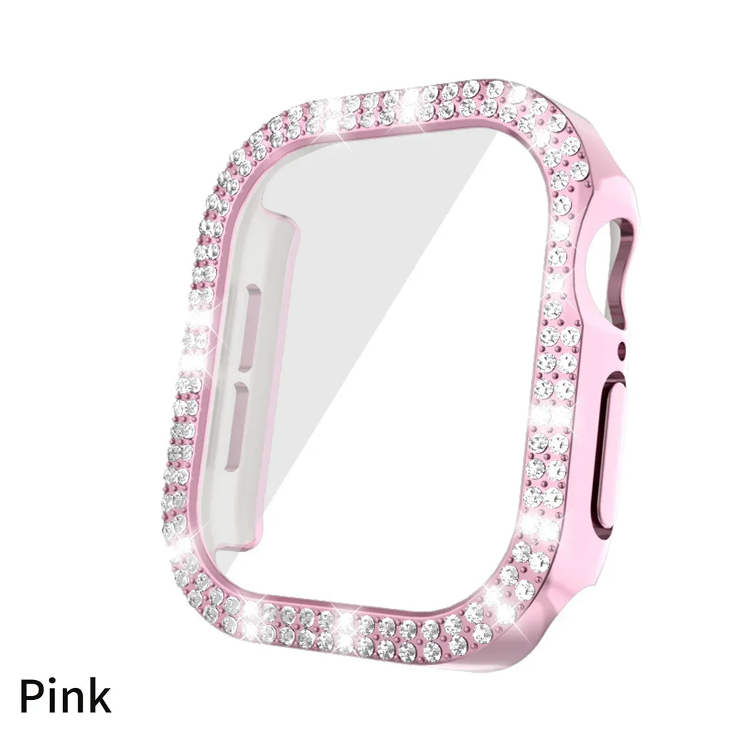 Apple Watch Series 10 Bling Diamond Bumper & Screen Protector Smartwatch Case Qme Pink For serise 10 46mm