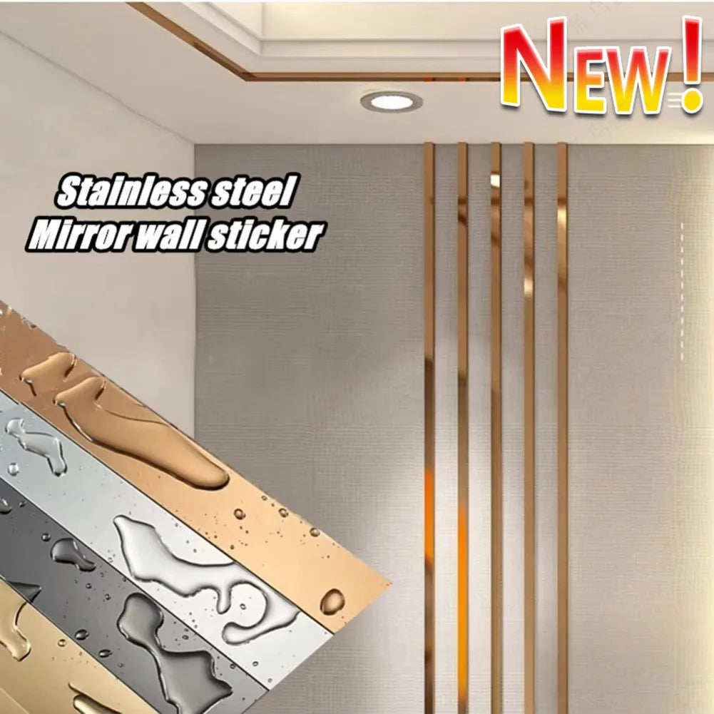 Gold Stainless Steel Decorative Wall Strip Sticker | Mirror Lines Decorative Wall Strip Qme
