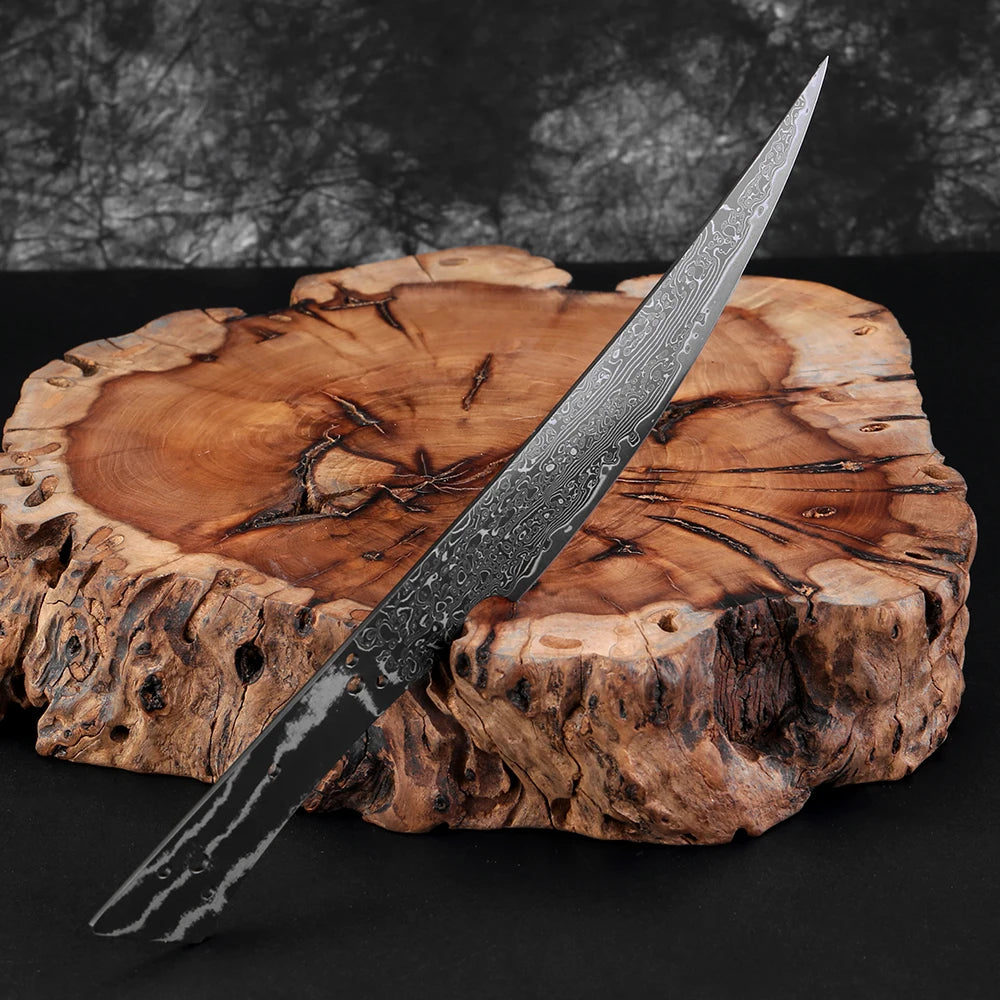 Damascus Steel Knife Blank – Curved Edge, Heat Treated, Full Tang Knife Blade Blank Qst