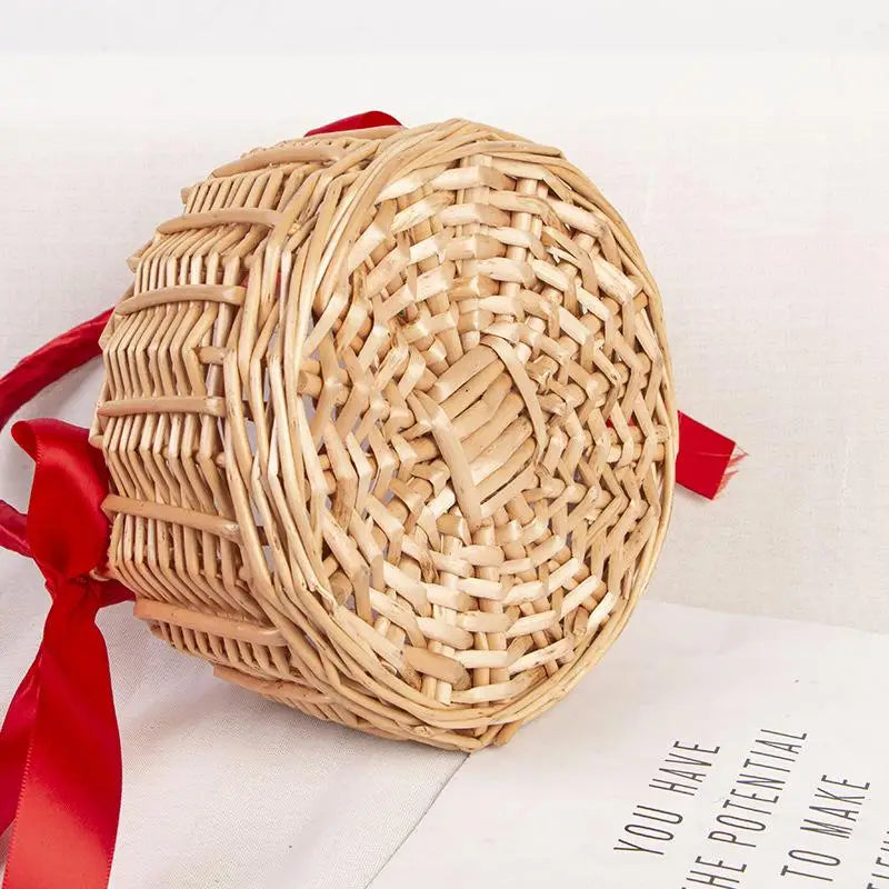 Handmade Woven Rattan Flower Basket – Boho Chic Décor Decorative Basket Qme