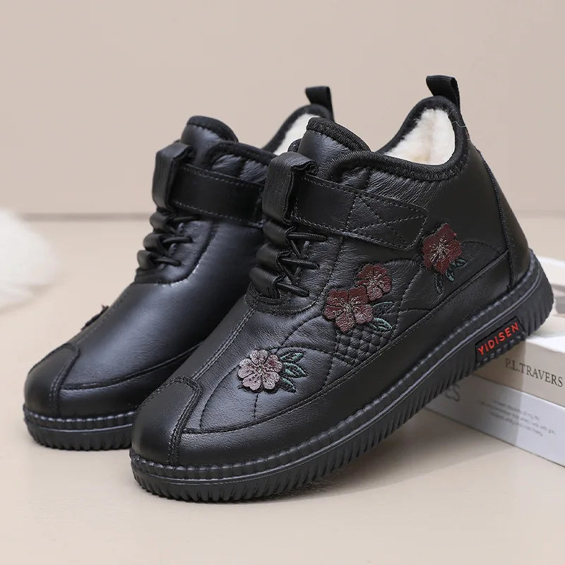 Women's Plush-Lined Slip-On Winter Ankle Boots | Waterproof Women's Ankle Boots Qst WA-09Y Black CN 34(Insole 22 cm