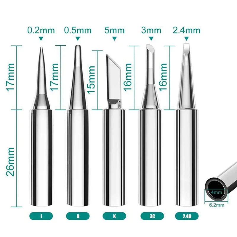 Pure Copper 900M Soldering Iron Tips Set – 4D & 3C, 5 Pcs Soldering Iron Tips Qme