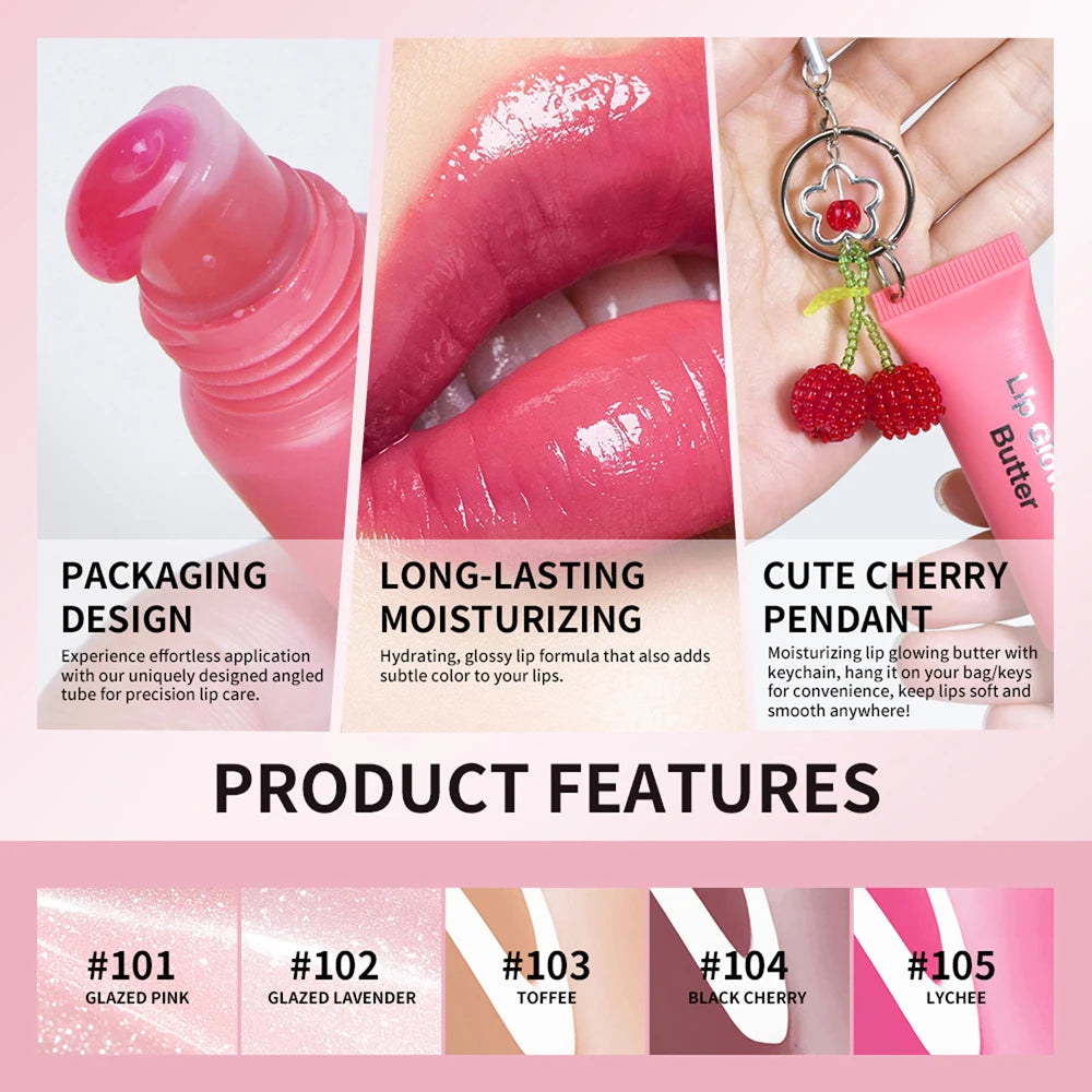 Lakerain Butter Lip Gloss & Balm with Silver Chain – Cherry Lip Gloss Balm Qst