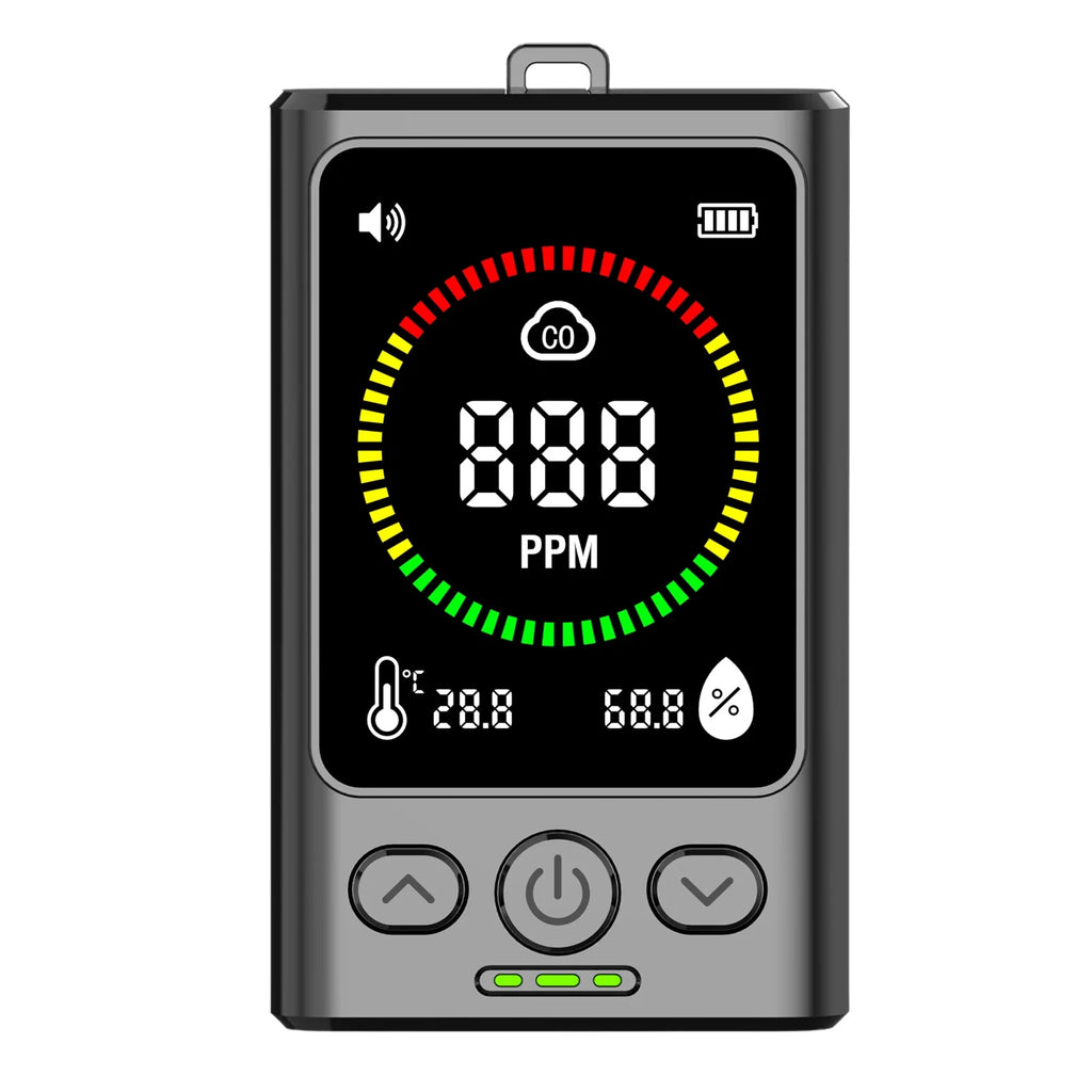 3-in-1 CO Detector | LCD Display, Temp & Humidity Monitor CO Detector Qme Black