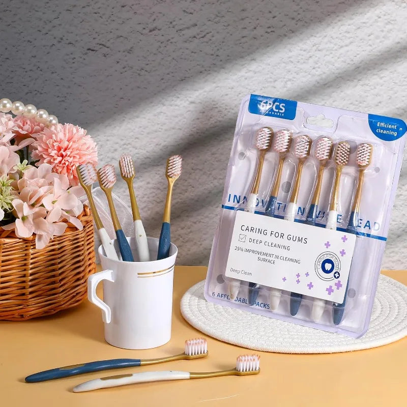 6-Pack Soft Bristle Wide Head Manual Toothbrushes for Adults Manual Toothbrush Set Qme