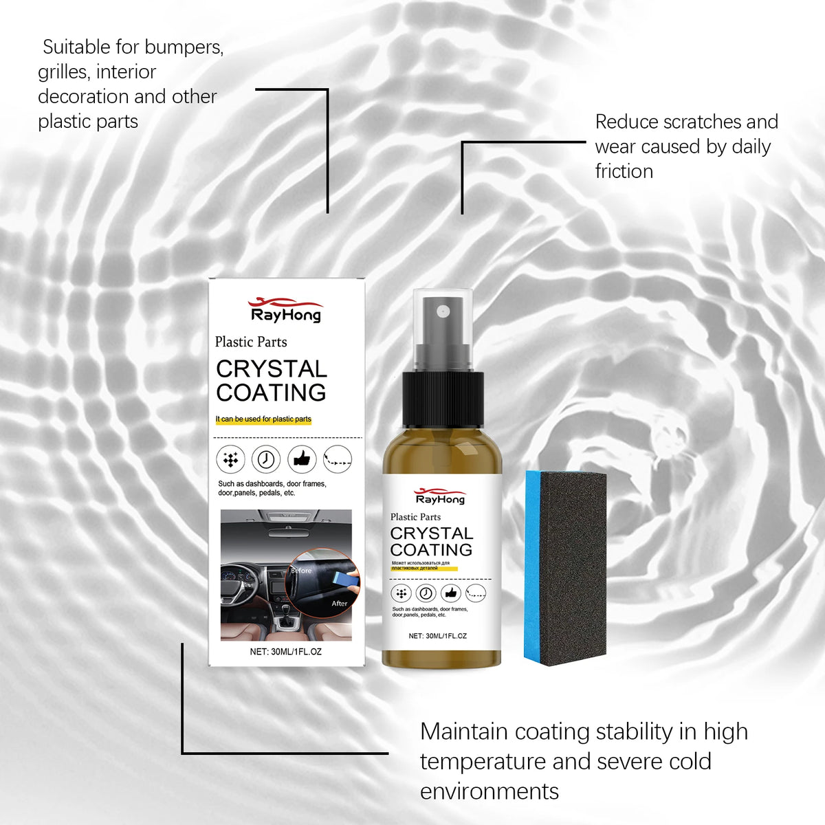Rayhong Car Interior Plastic Refurbishment & Coating Set Auto Interior Care Kit Qst