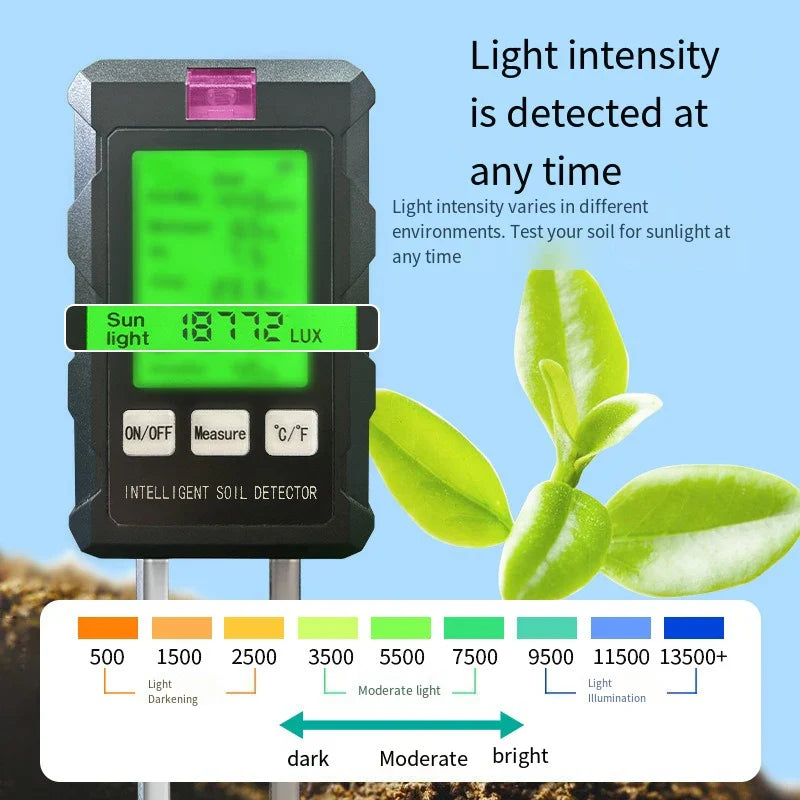 6-in-1 Soil Tester | pH, Humidity, Sunlight & Moisture Meter Soil Testing Meter Qme