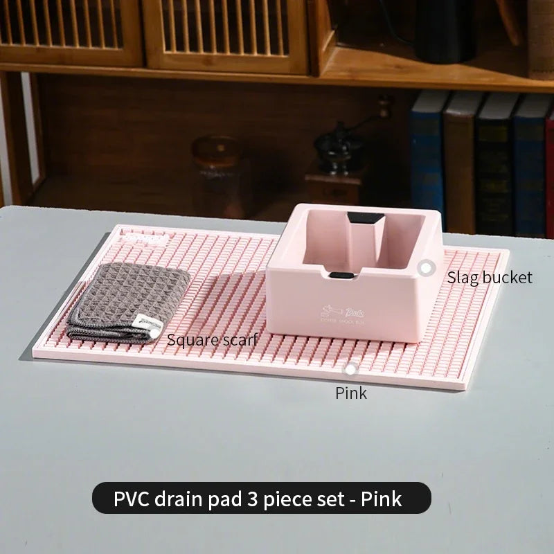 BINCOO Coffee Bar Mat Set – Anti-Slip Silicone Tamper Station Coffee Bar Mat Set Qst 3pcs set pink