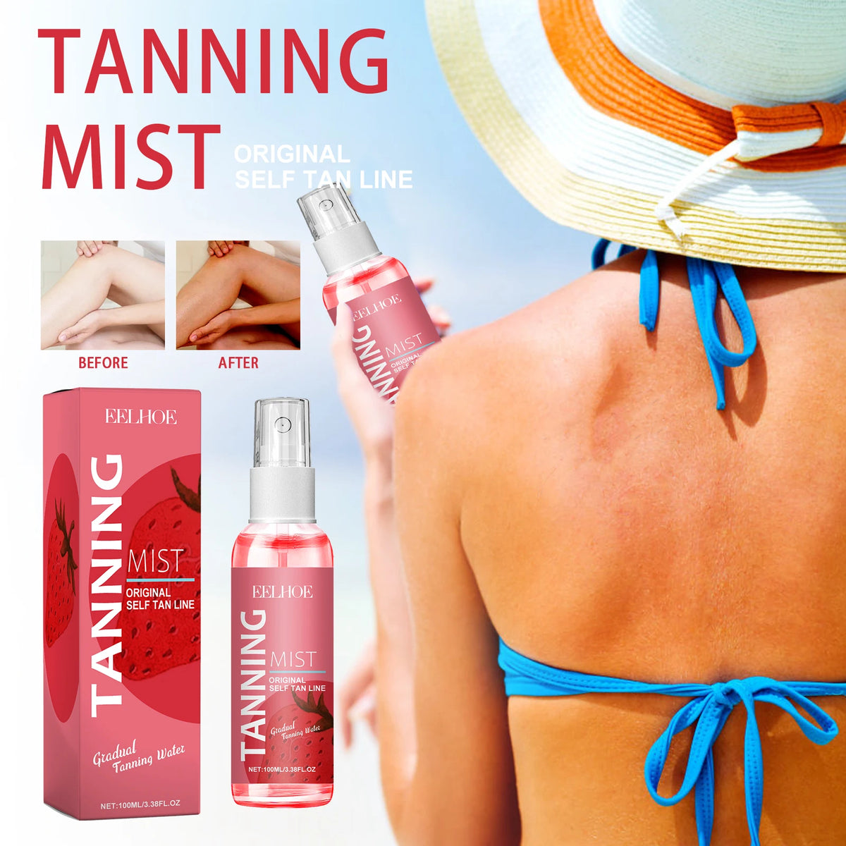 Eelhoe Strawberry Sunless Tanning Spray | Bronze Glow 100ml Sunless Tanning Spray Qst