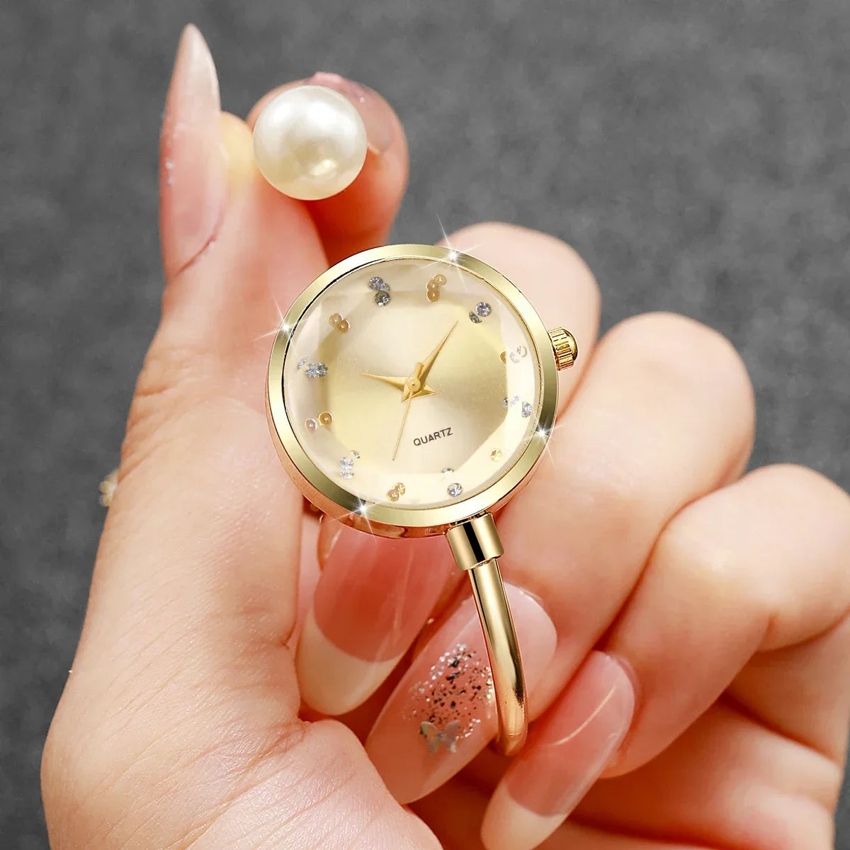 Women's Pearl Cuff Bangle Quartz Watch | Elegant Bracelet Bangle Bracelet Watch Qme