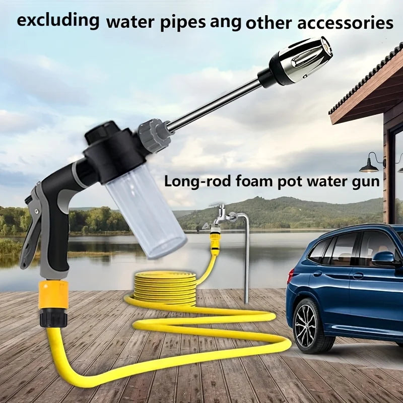High-Pressure Car Wash Gun with Foam Bottle & Long Handle Car Wash Spray Gun Qme