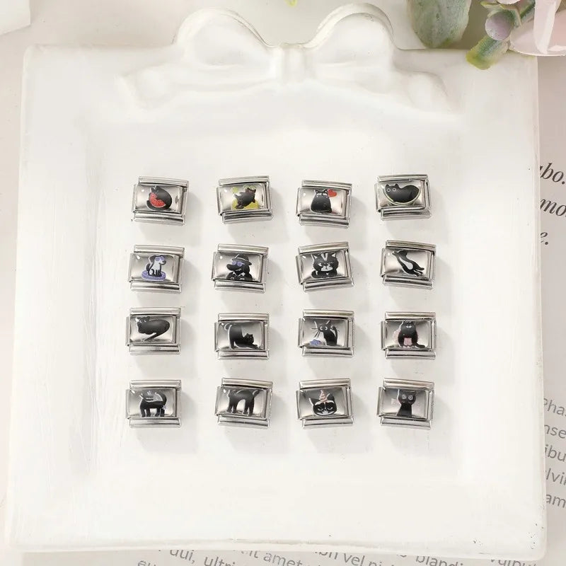 Heart Cats & Dogs Black Pattern Stainless Steel Bracelet Fashion Bracelet Qme