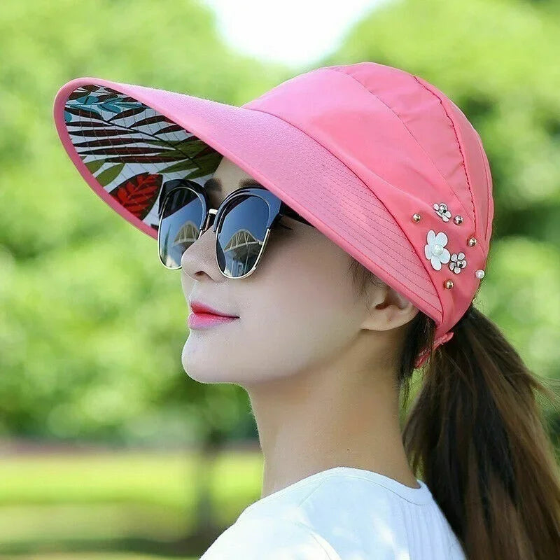 Foldable Wide Brim UV Visor Sun Hat for Women | One Size Visor Sun Hat Qme