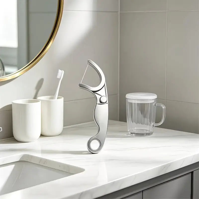 Reusable Stainless Steel Dental Floss Holder | Portable Oral Care Dental Floss Holder Qst