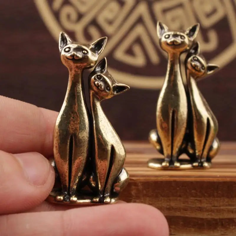 Brass Double Cat Sculpture – Desk & Home Decor Ornament Decorative Sculpture Qme Default Title