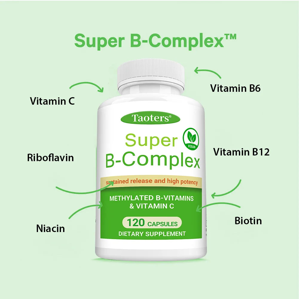 Super B-Complex Methylated Sustained Release + Vitamin C Vegan B-Complex Supplement Qst