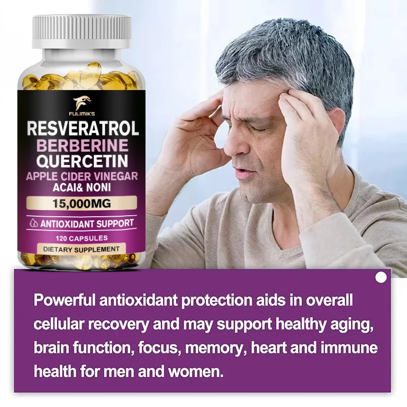 Resveratrol Berberine Quercetin Capsules | Triple-Action Formula Antioxidant Supplement Qst