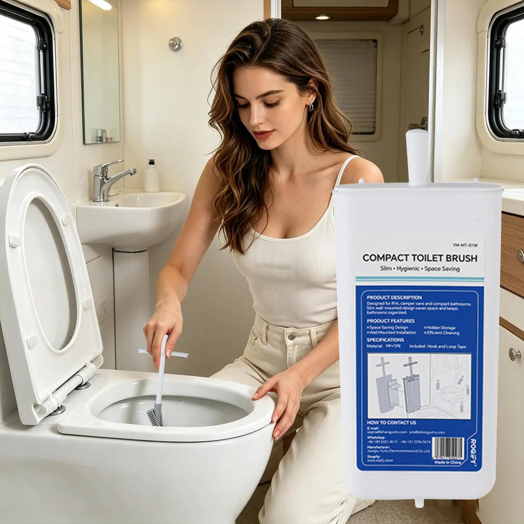 RV Toilet Brush & Holder – Wall-Mounted Retractable Head Toilet Brush Set Qme