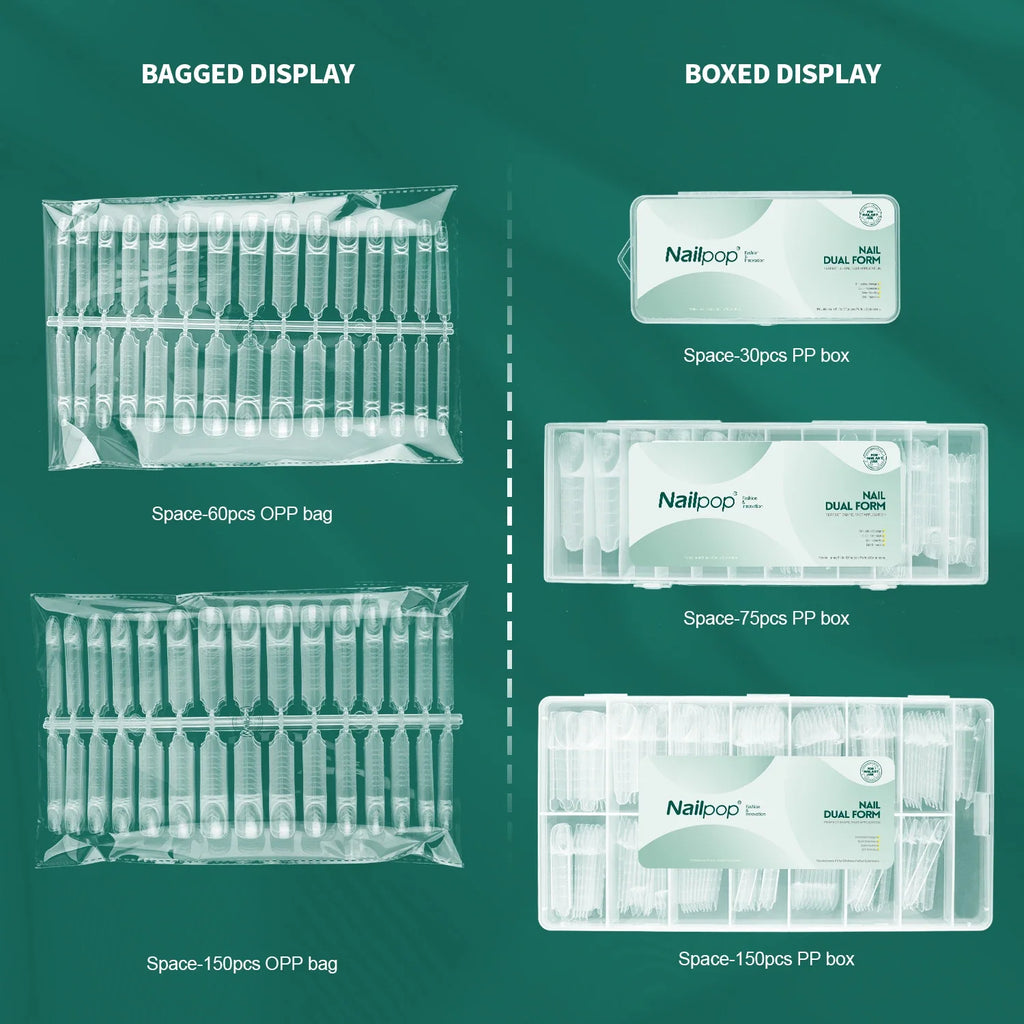 Nailpop French Dual Forms 15 Sizes Clear Nail Molds 150pcs Nail Extension Molds Qme