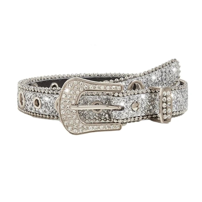 Women's Sequin Rhinestone Belt – Stylish PU Pin Buckle Fashion Belt Qst