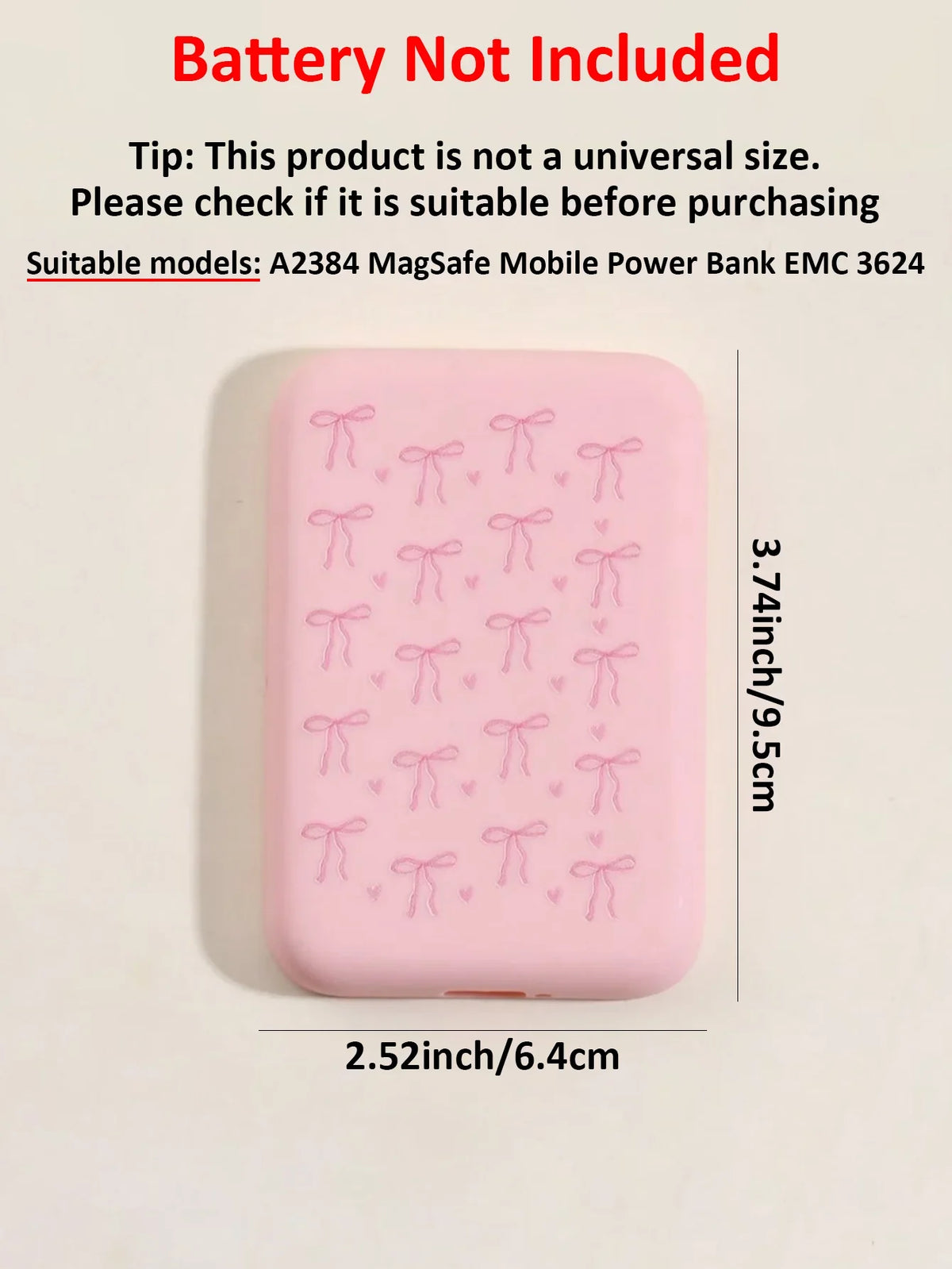 Black Pink Bow TPU Case for Apple MagSafe Power Bank Phone Accessory Case Qme