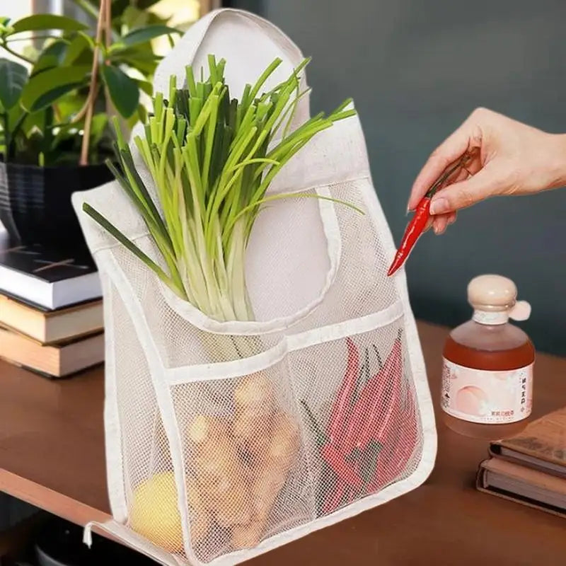 Hanging Mesh Storage Bag – Breathable Kitchen Produce Bag Mesh Storage Bag Qme