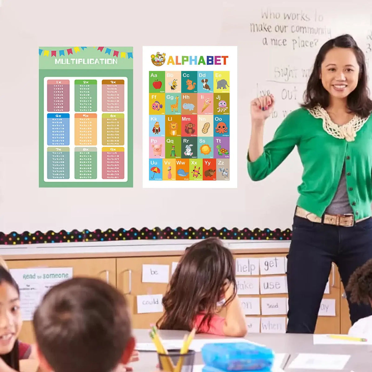 12-Piece Educational Poster Charts – Numbers, Letters & Time Educational Poster Set Qme