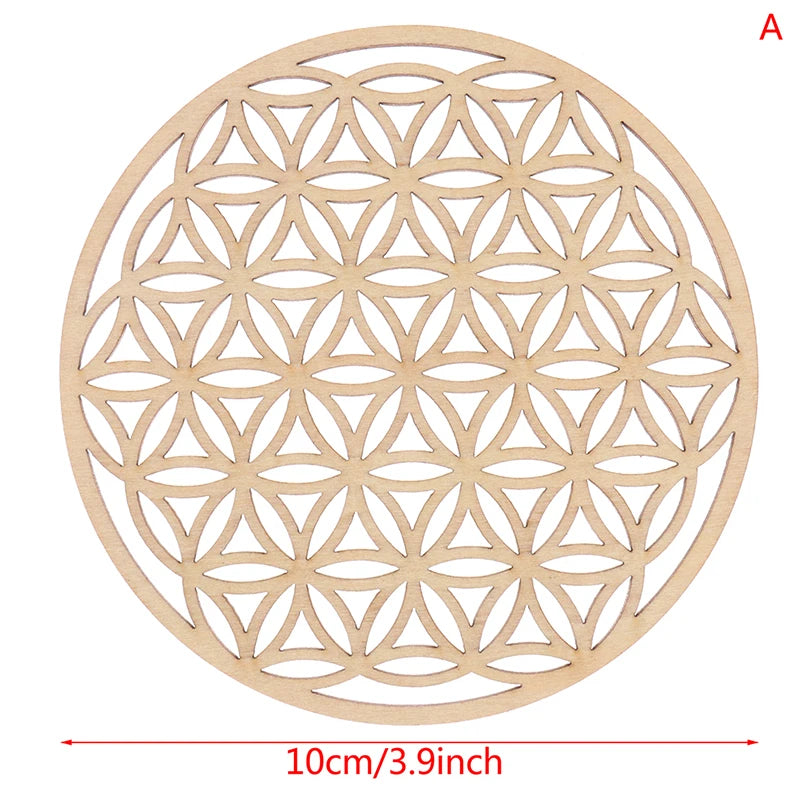 Chakra Flower Carved Natural Wood Coaster – 10cm Round Wood Coaster Qst A