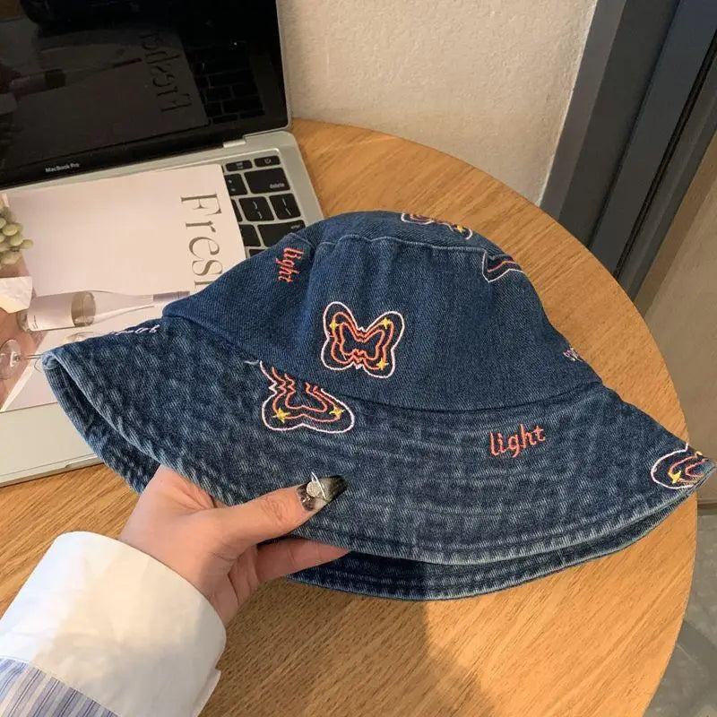 Women's Washed Denim Bucket Hat – Wide Brim Fisherman Cap Bucket Hat Qst A9