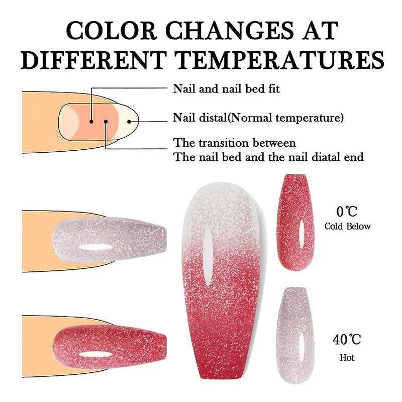 Thermochromic Diamond Nail Polish – Color-Changing Shimmer Nail Art Polish Qme